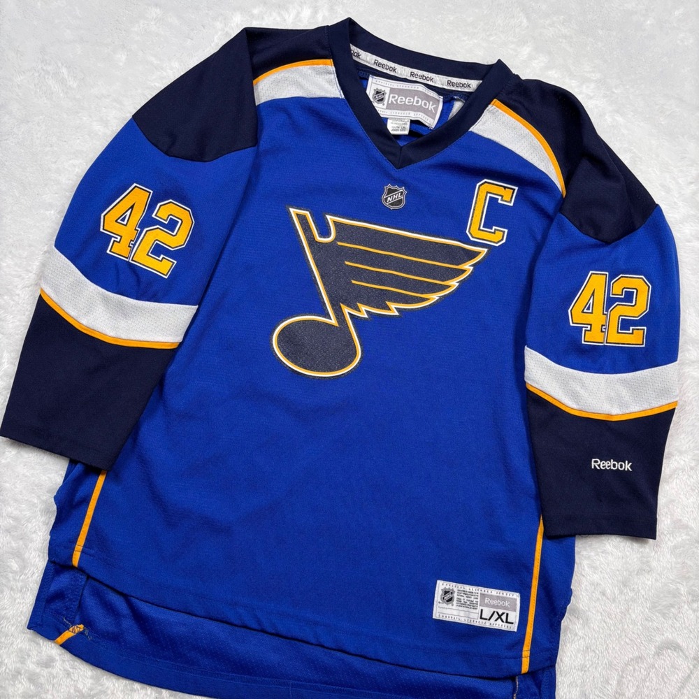 Reebok St. Louis Blues Hockey Jersey Men S BOYS L/XL Blue David Backes 42 NHL